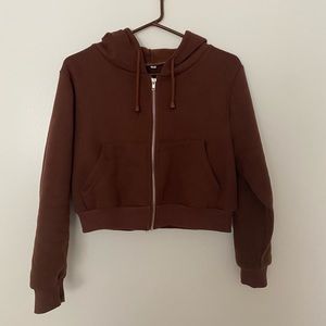 brown cropped hooded zip up